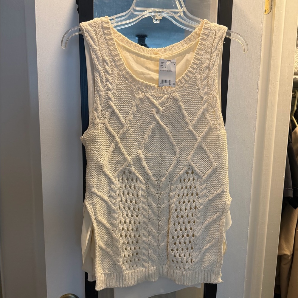Cream Cable Knit Sleeveless Sweater